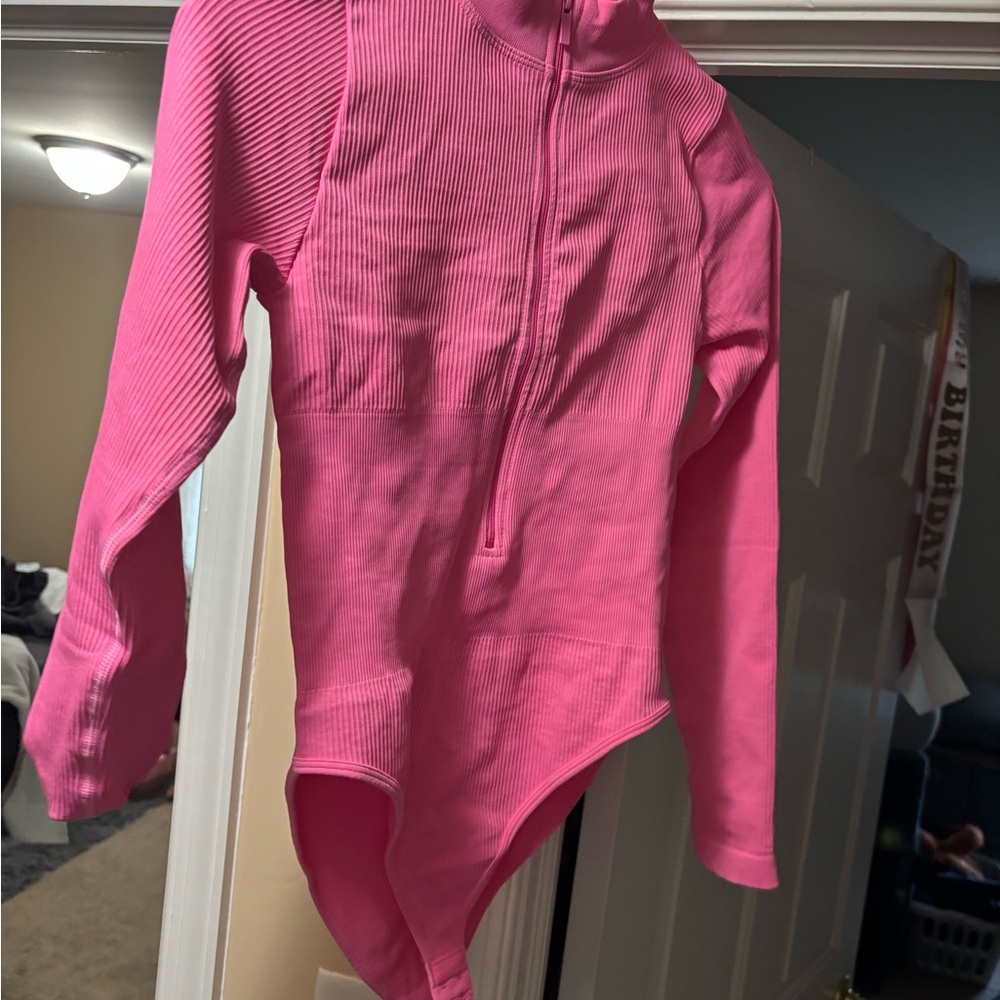 Pink Ribbed Long Sleeve Bodysuit